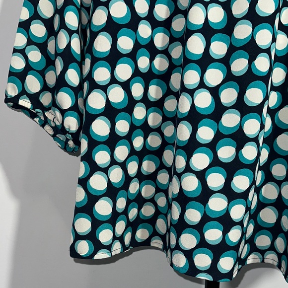 LOFT Teal, Cream and Navy Blue 3/4 Sleeve Blouse Top Size Medium - Picture 11 of 13